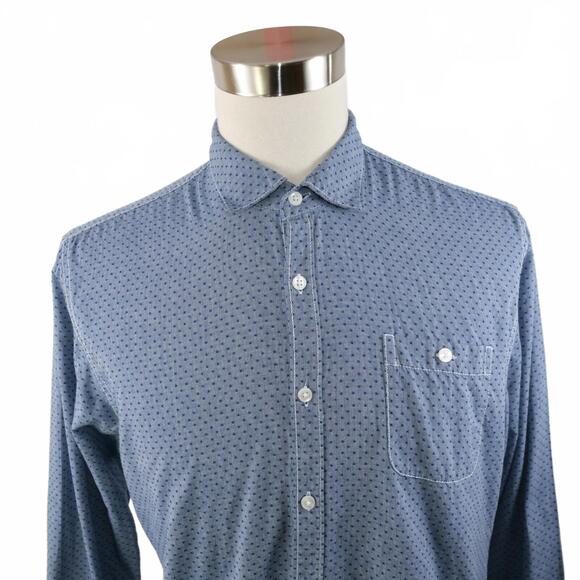 Michael Brandon Mens Polyester Blend LS Button Up Navy Blue Dotted Dress Shirt L - Picture 1 of 8